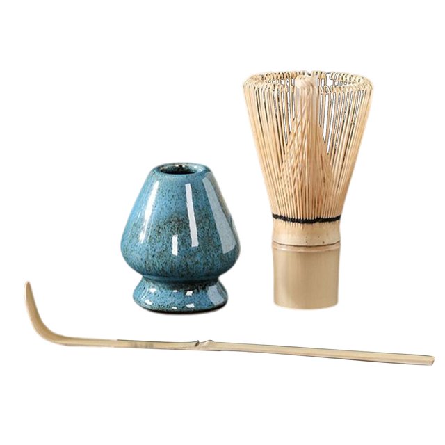 Abbracc 3Pcs Ceramic Matcha Ceremony Set Matcha Whisk Set Handmade Handcrafted Japanese blue