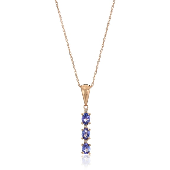 10k Rose Gold Tanzanite And Diamond 3-Stone Pendant Necklace, 18'