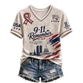 thumbnail image 2 of 9/11 25th Anniversary Shirt Womens WE Will Never Forget Tee Shirts | Lightweight Fabric, V Neck Short Sleeve Tops, American Flag, 2001-2026 25Th Anniversary Tops, Patriotic Honor Tee Shirt,M, 2 of 5