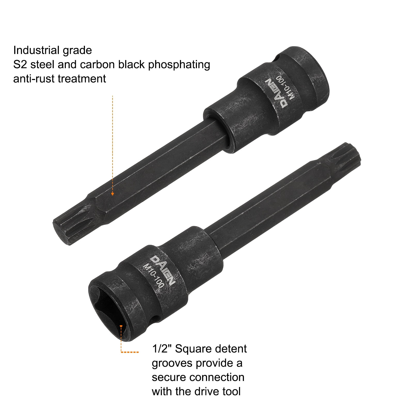 Uxcell 5pcs M10 Triple Square Bit Socket 55mm/2.17" Length 1/2" Square Drive 12 Point Spline Extension Impact Bit Power Nut Driver Set S2 Steel Socket Ratchet Wrench Bits, Black