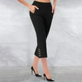 thumbnail image 4 of Uqiangy Women's Straight Leg Comfort Capri w/Tummy Control and Secret Pocket Capri Pants for Women Casual Summer Dressy Pull On Stretch High Waisted Crop Work Leggings with Pockets Black L, 4 of 5