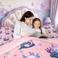 thumbnail image 5 of Manfei Kawaii Axolotl Pattern 7-Piece Twin Bedding,Ocean Themed Animal Bedding Comforter Set,Pink Reversible, 5 of 7