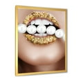 thumbnail image 2 of Designart 'Gold Leaf Lips Mouth With Pearls' Modern Framed Art Print, 2 of 4