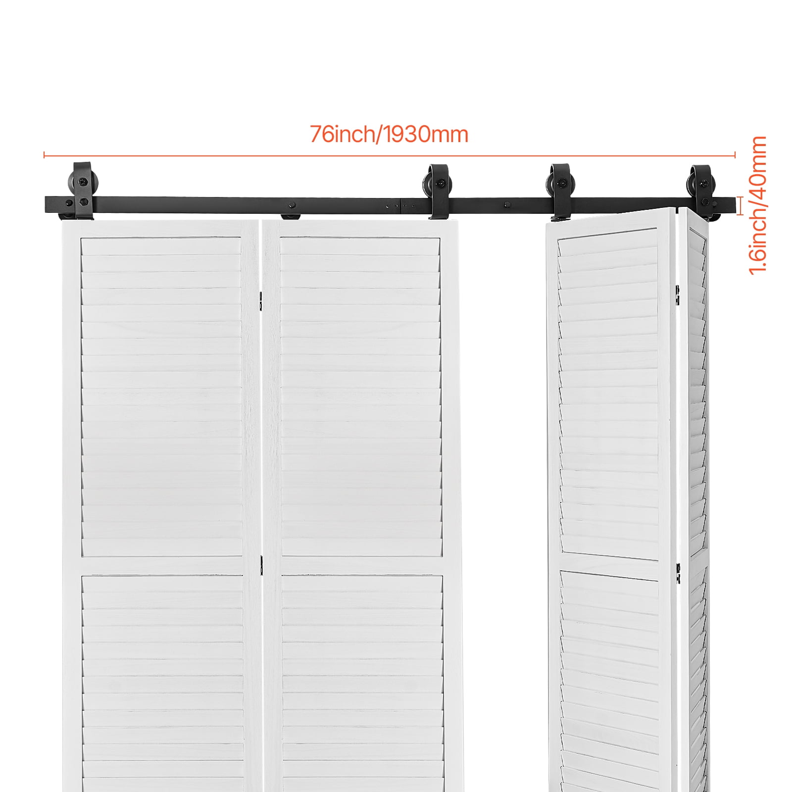 KFFKFF 76IN-2D-4K Bi-Fold Sliding Barn Door Track Kit – Black