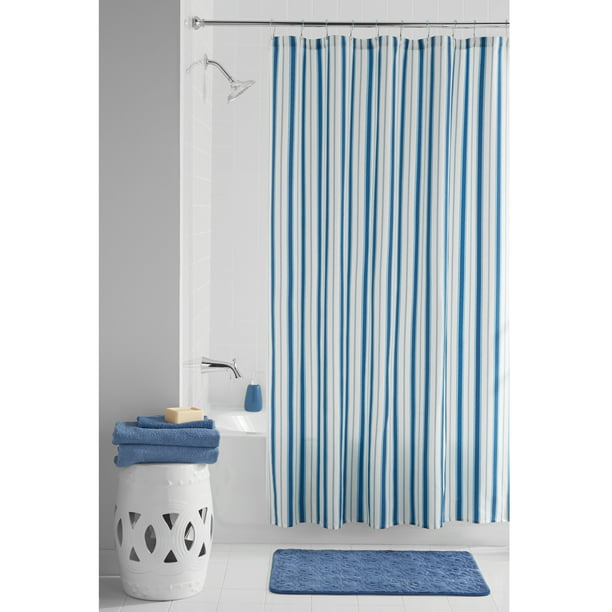 White Polyester Shower Curtain Sets, Shower Curtain White And Blue