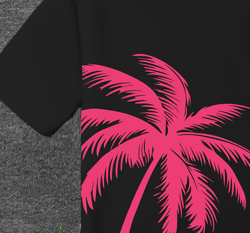 Mikrdoo 7-8 Years Big Boys Kid Boys Clothes Coconut Palm Print Short Sleeve Summer T-shirt Elastic Loose Shorts 2Pcs Casual Outfit Sets Black