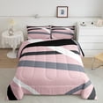 thumbnail image 2 of Castle Fairy Abstract Stripes 3-Piece Full Size Comforter Sets,Pink Grey Bedding Comforter Set,Geometric Theme Lightweight Bedding Sets,Breathable Geometric Home Decor,Reversible, 2 of 8