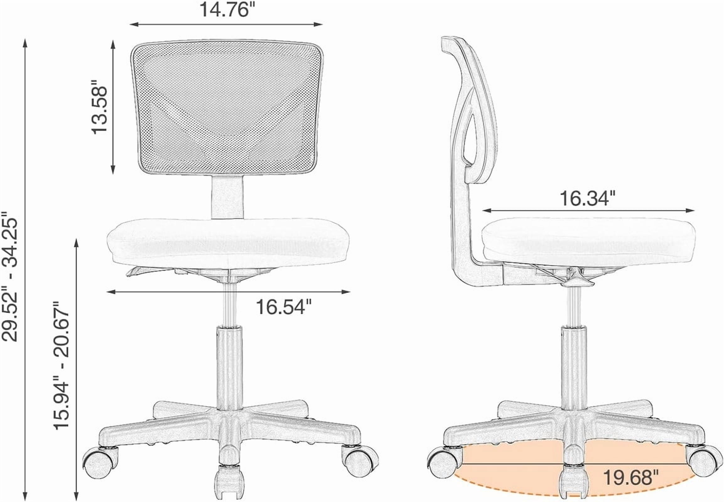 Beddle Armless Office Chairwith Lumbar Support, Low-Back Ergonomic Swivel Mesh Desk Chair, Comfortable Seat for Home Office or Study, Gray