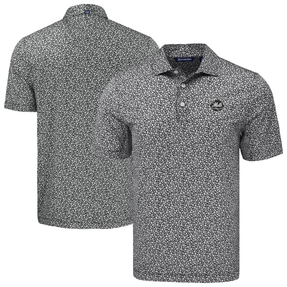 Men's Cutter & Buck Black New York Mets Pike Eco Flora Print Recycled Polo