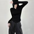 thumbnail image 3 of Tiqkatyck Womens Long Sleeve Shirts, Women's Casual Elastic Long Sleeve Slim Fitting Half Zippered Lapel Solid Color T Shirt Crewneck Sweat Shirts, Women Summer Tops Black S, 3 of 7