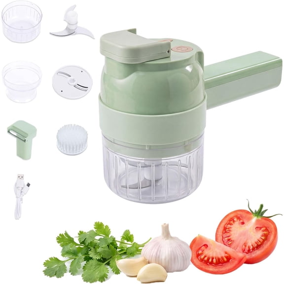 5-in-1 Wireless Electric Vegetable Chopper, Handheld Food Processor and Slicer with Cleaning Brush for Garlic Onion Meat Kitchen Meal Prep