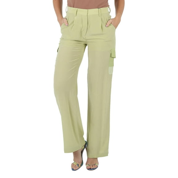 Burberry Ladies Mist Green Nell Mid-Rise Silk Crepe De Chine Cargo Trousers, Brand Size 4 (US Size 2)