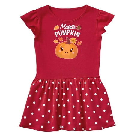 

Inktastic Middle Pumpkin with Fall Leaves Gift Toddler Girl Dress