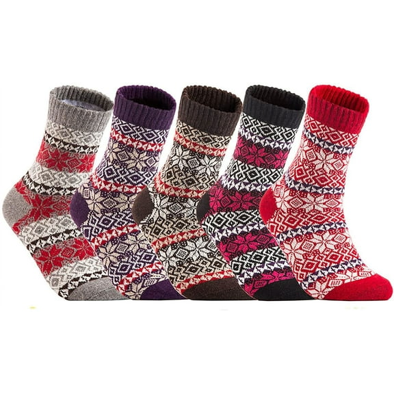 Lian LifeStyle Big Girl's 5 Pair Pack Fashion Plaid-Maple Leaf Wool Socks Size L/XL