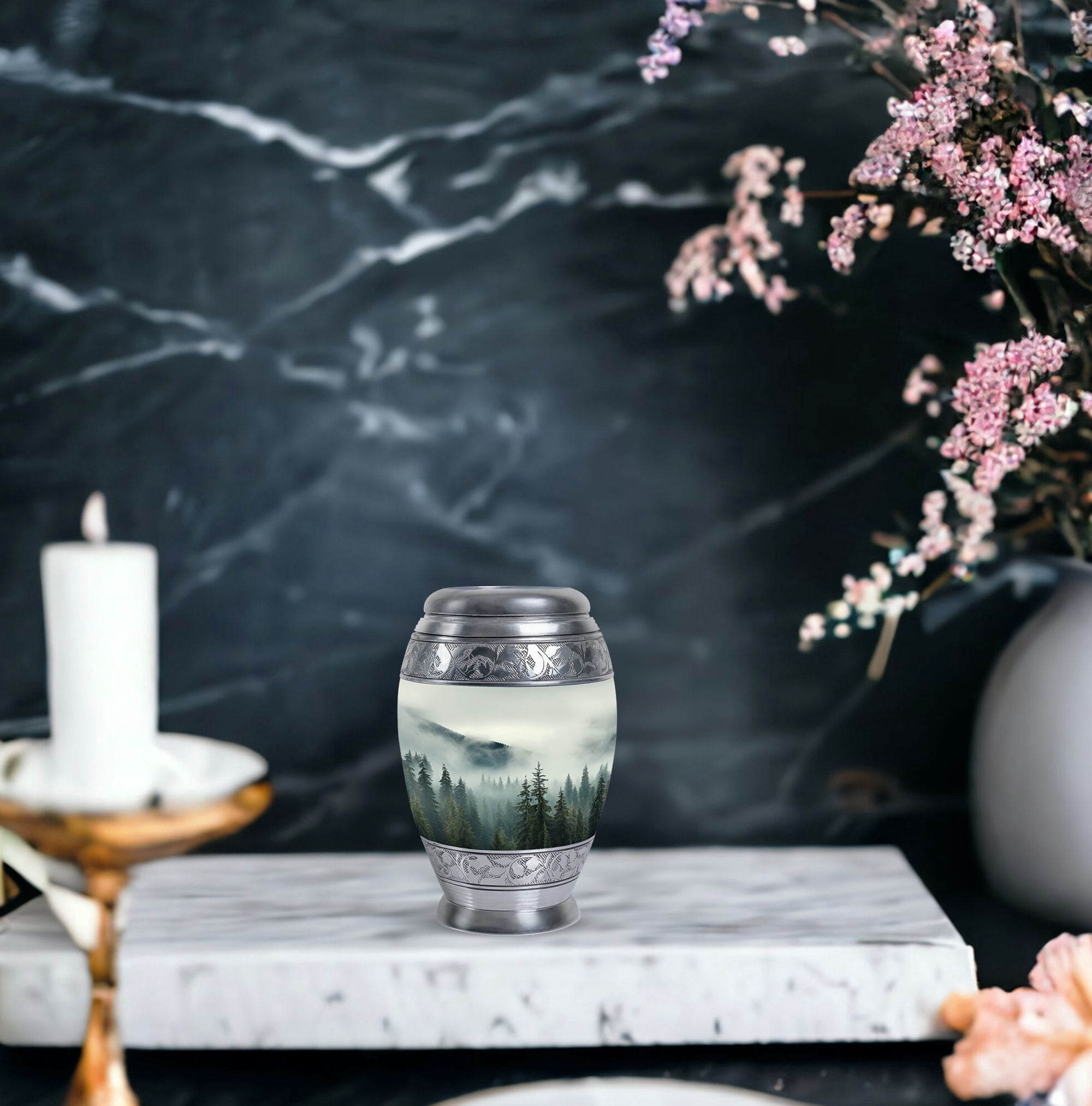 Misty Mountain Forest Urns For Burial, Small Urn For Ashes - Adult Urns For Human Ashes - Cremation Urns For Adult Ashes Women - Decorative Urns - Funeral Urns For Human Ashes Adult (3inch)