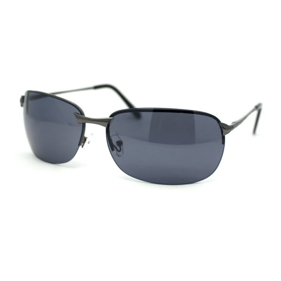 Mens Luxury Rimless Rectangle Oval Metal Rim Sunglasses Gunmetal - Black