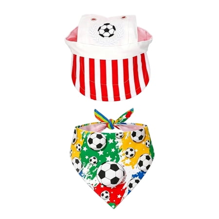 Pet Hat and Bandana Set for Dogs and Cats Soft Breathable Fabric Adjustable Size Soccer Print Design for Daily Wear and Outdoor Activities