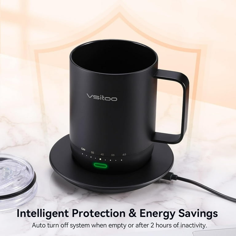 VSITOO S3 Pro Temperature Control Smart Mug with Lid, Coffee Mug Warmer  with Mug for Desk Home Office, App Controlled Heated Coffee Cup, Self  Heating Coffee Mug 14 oz, Electric Mug 