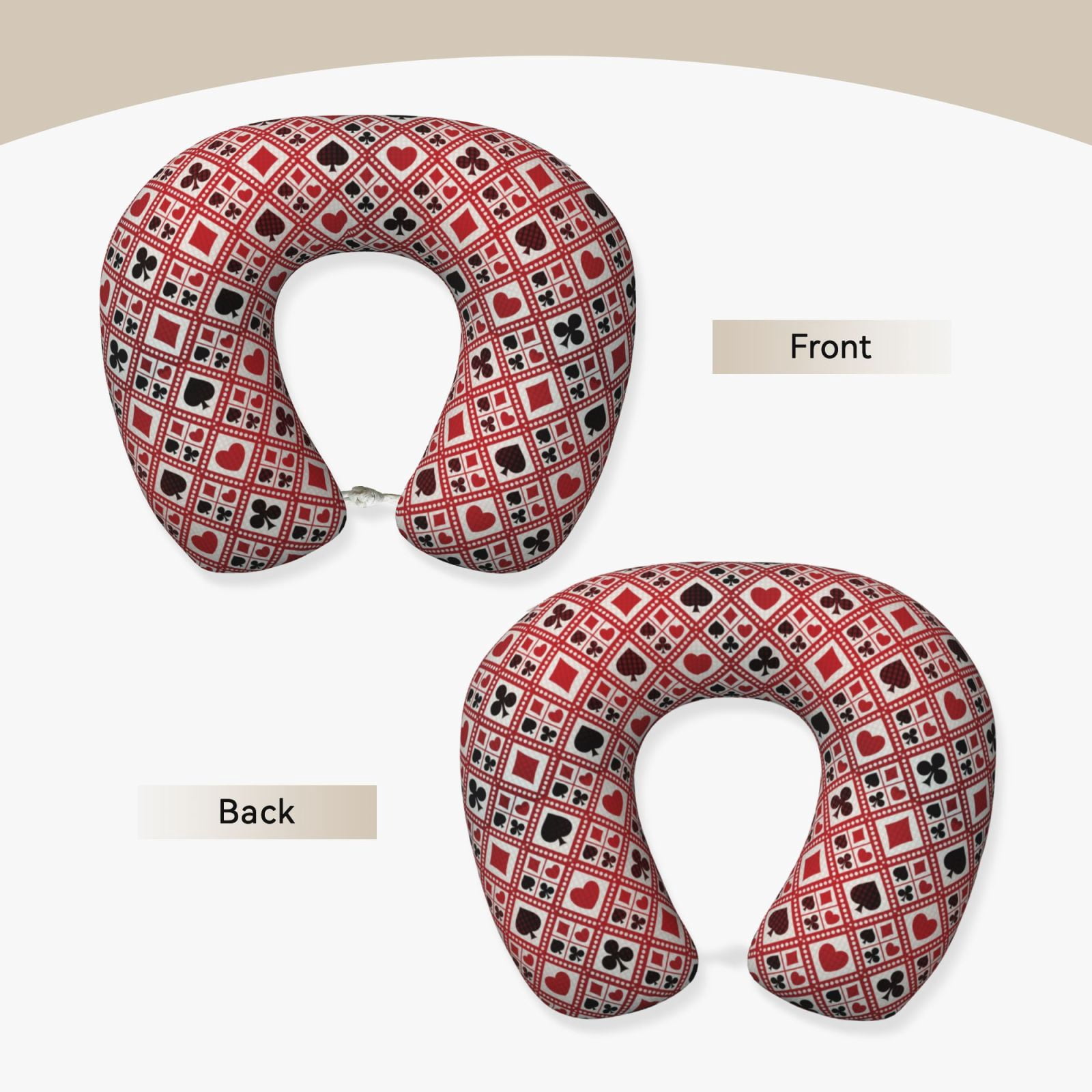 Xecao Poker Print Memory Foam Cervical Neck Pillow Versatile U-Shaped Pillows for Home,Office,Camping,Travelling,Soft Washable Cover