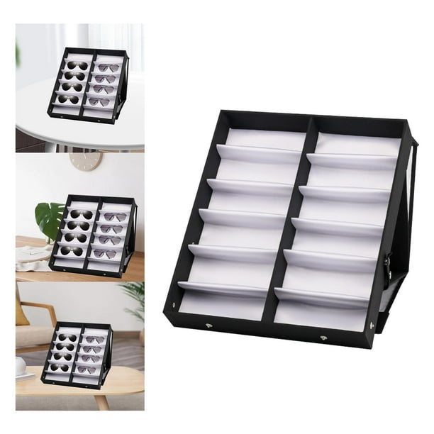 12 Ranuras Gafas de terre Caja de almacenamiento Contenedor con función de soporte Colector Estuche de exhibición plegable Organizador Gafas para tienda negro Salvador Estuche de almacenamiento para gafas de sol