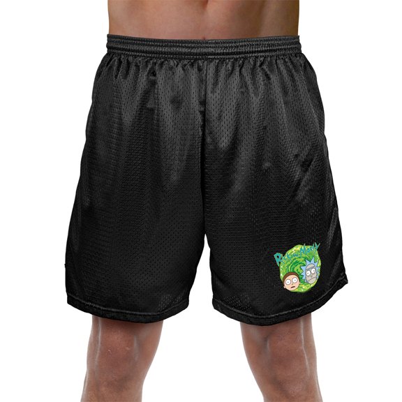 Rick and Morty Heads Mens Lined Mesh Shorts, Black, X-Large