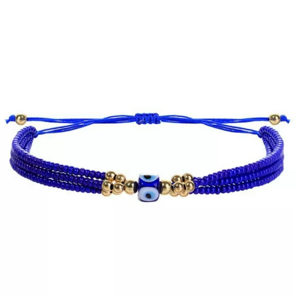 EOEMY Lucky Multilayer Boho Turkish Evil Eye Bracelet Beaded Bracelet Amulet Women New-Royal Blue