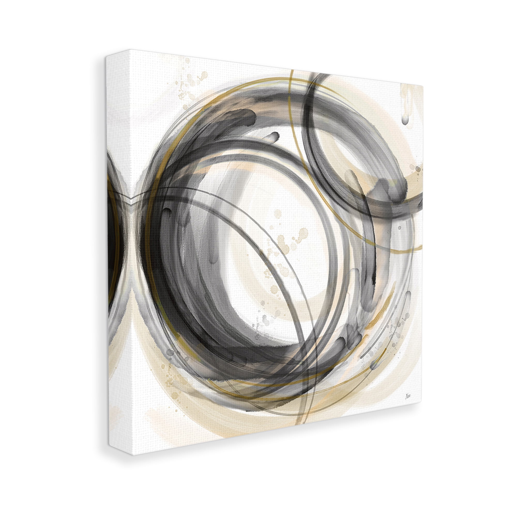Stupell Industries Neutral Circular Abstract Abstract Painting Gallery Wrapped Canvas Art Print Wall Art, 24 x 24