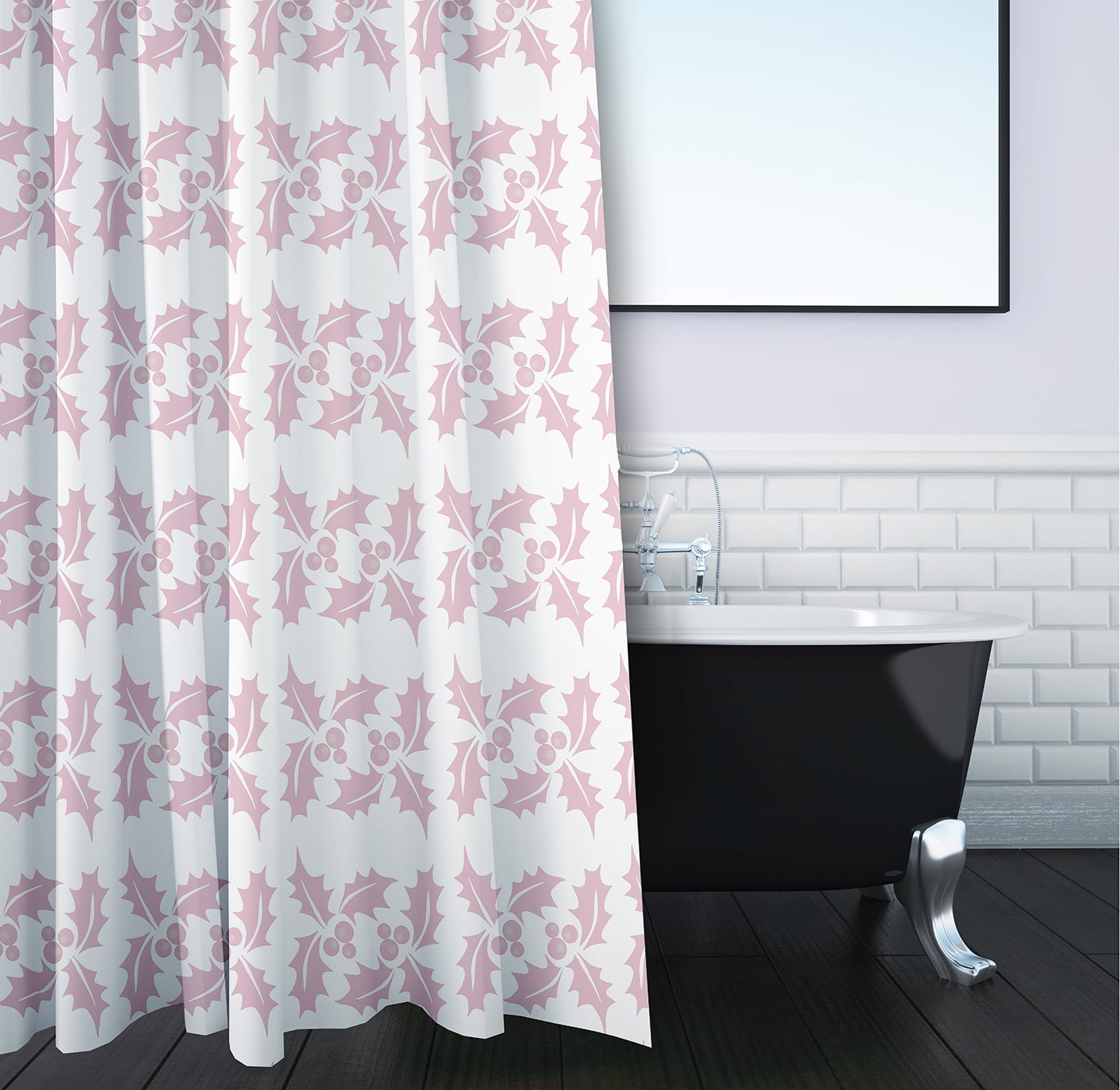 Simply Daisy 70" W x 73" L Holly Stripes Polyester Shower Curtain, Light Pink [1 Ct]
