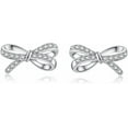 thumbnail image 6 of Sterling Silver Small Bow Stud Earrings for Women Teens CZ Bow Stud Earrings Small Ribbon Earrings, 6 of 10