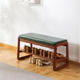 thumbnail image 2 of Solid Wood Shoe Bench, 2-Tier Wooden Entryway Bench, Modern Shoe Rack with Faux Leather Cushion for Hallway, Living Room (Green, 31.5''), 2 of 7