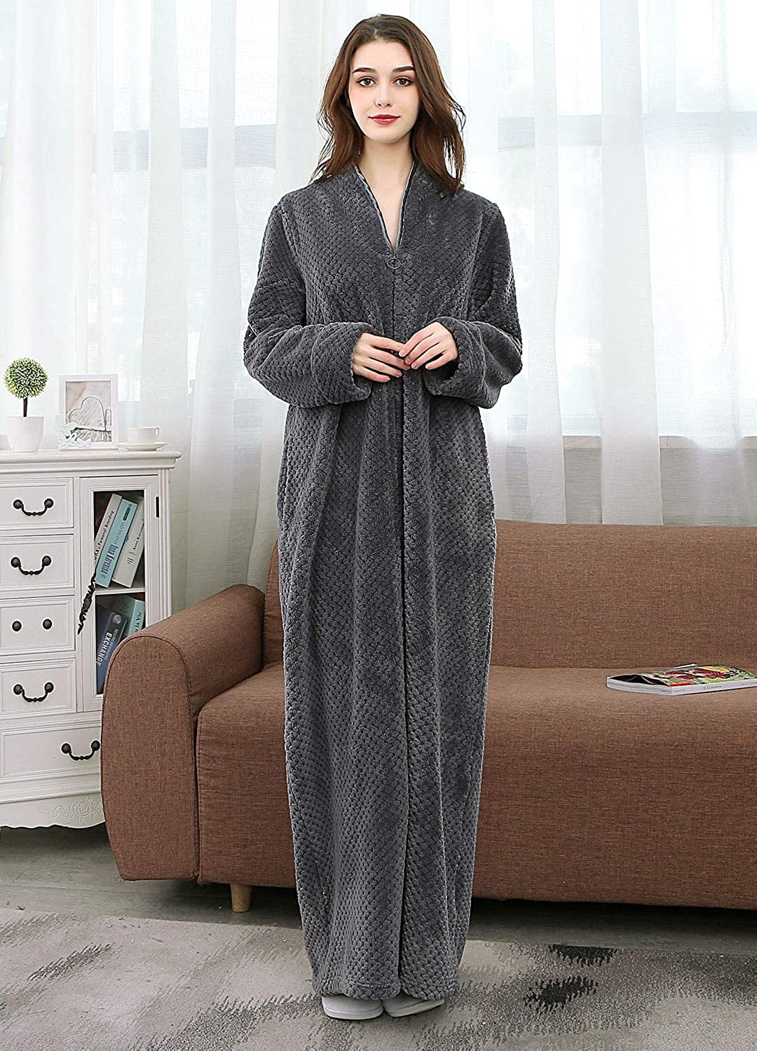 Women's Warm Fleece ZipUp Bathrobe for Lounging Australia Ubuy