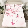 thumbnail image 2 of Manfei Cute Butterflies Twin Sheet Sets,Cherry Blossom Twin Fitted Sheet,Light Pink Flat Sheet For Princess,Super Cozy Room Decor,3pcs, 2 of 7