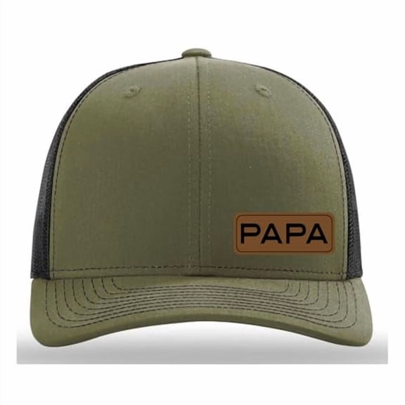 PAPA Vegan Leather Patch Cap, Richardson 112, Dad Hat, Birthday Gift for Dad, Father's Day Gift, Richardson Cap (Loden Black)