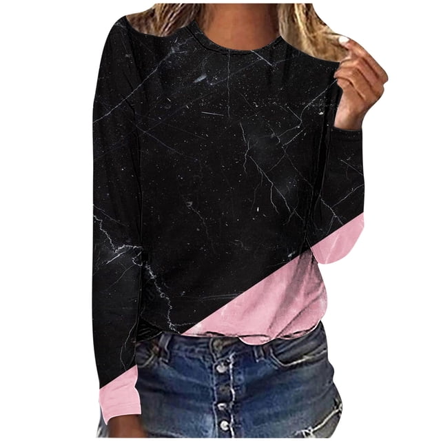 Pompotops T-shirt Décontracté Imprimé pour Femmes, Col Rond, Manches Longues, Liquidation