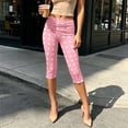 thumbnail image 4 of Women's Polka Dot Capri Leggings Fold Over High Waist Tummy Control Workout Yoga Pants Split Hem Knee Length Soft Stretch Casual Pants Pink, 4 of 7