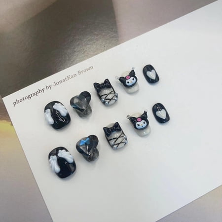 Cartoon Dark Kulomie Short Square Circle Short Nail Pure Handmade Boutique Detachable Wearable Nail Art