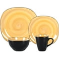 thumbnail image 3 of Stoneware Square 16pc Dinnerware Set, Inside Spinwash Swirl Yellow + Outside Black, 3 of 12