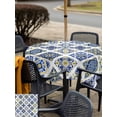 thumbnail image 6 of Square Outdoor Tablecloth with Umbrella Hole Bohemia Style Outside Table Cloth Waterproof Patio Table Cover Abstract Middle Century Aztec Pattern Blue Zipper Tablecloths for Picnic Camping 54x54 Inch, 6 of 8