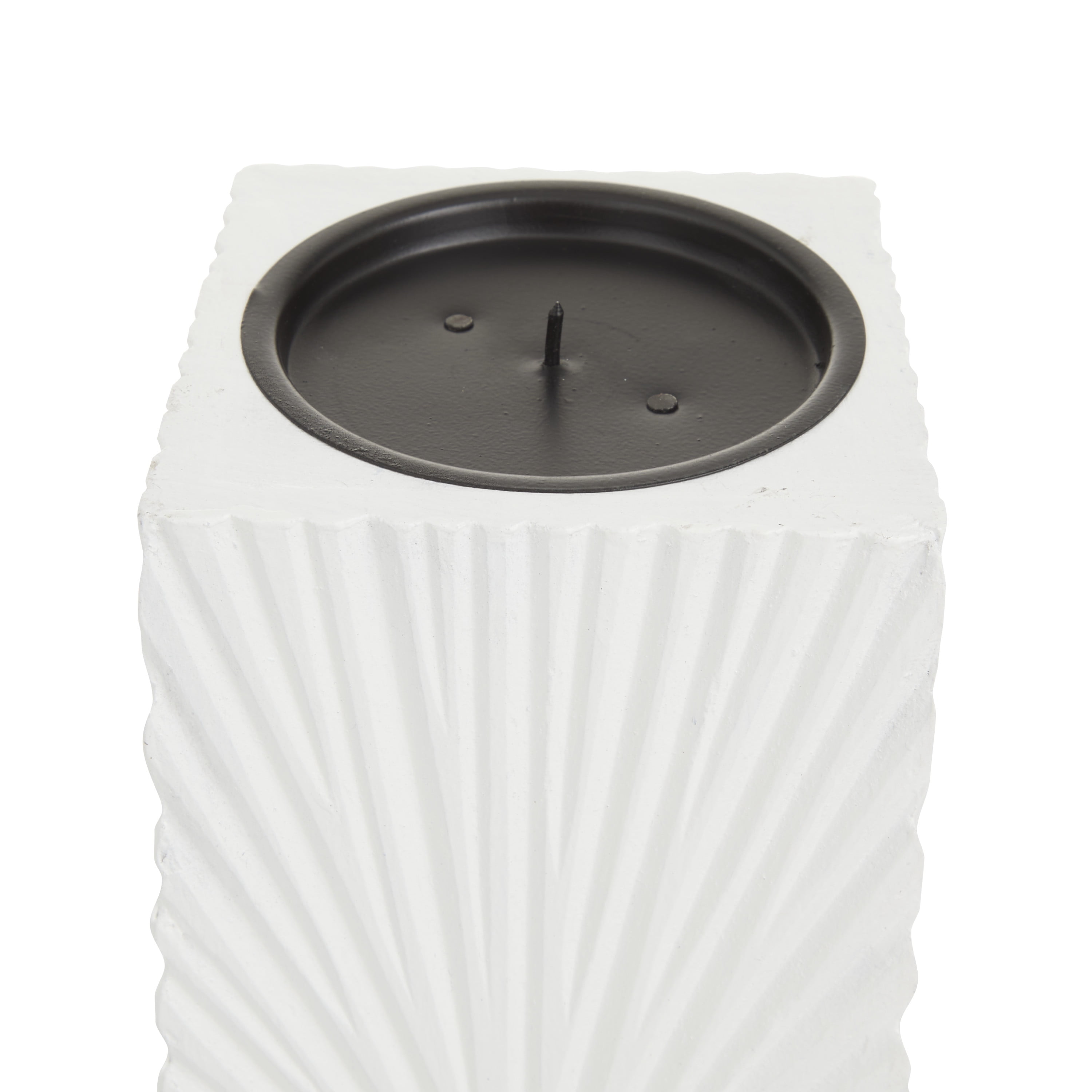 CosmoLiving by Cosmopolitan 3 Candle White Wood Geometric Carved Pillar Candle Holder, Set of 3