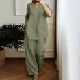 thumbnail image 2 of BYHONG Casual Outfits for Women Solid Color and Linen Three Quarter Sleeve Top and Wide Leg Pants Two Piece Set GN2 XL, 2 of 7