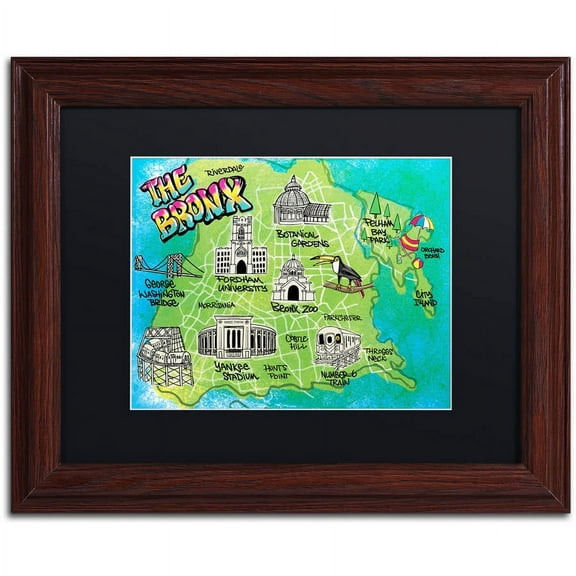 Trademark Fine Art "Bronx Map" Canvas Art by Elizabeth Caldwell, Black Matte, Wood Frame