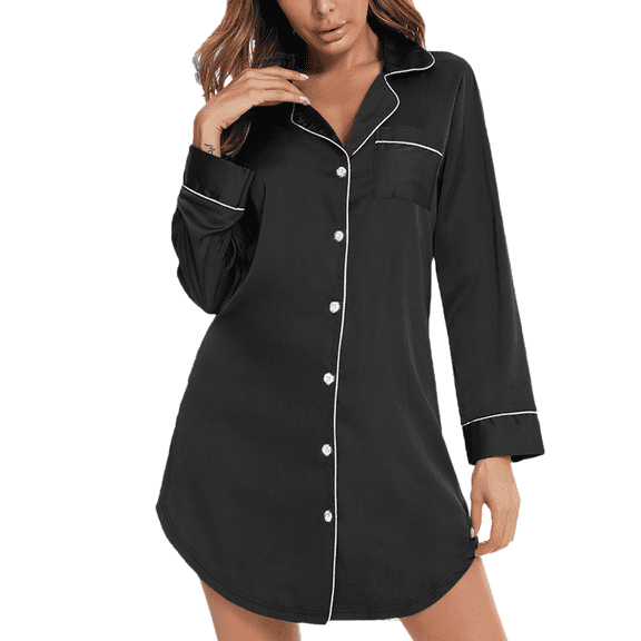 Eternatastic Button Down Nightgowns for Women Long Sleeve Night Shirt Sleep Shirt V-Neck Sleep Dress Pajama Sleepwear