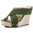 thumbnail image 1 of BLISSFUL STEP Women's Platform Slide Wedge Sandals Dark Green (Size 7.5), 1 of 6