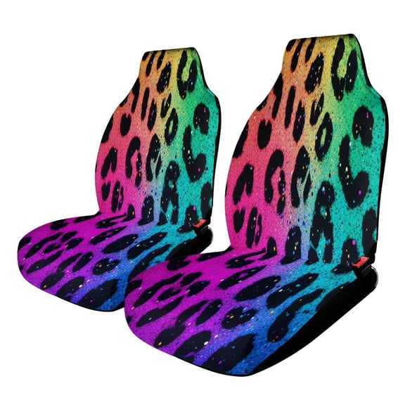 Colorful Neon Animal Print Pattern Car Seat Cover Set Auto Front Bucket Cushion Protect Accessories 2 Piece