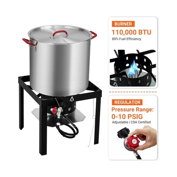 Outdoor 100Qt Aluminum Outdoor Seafood Boil Kit, Seafood Boil Pot with Strainer Basket, Propane Stove Burner for Home Cooking Seafood Shrimp, Crab, Crawfish