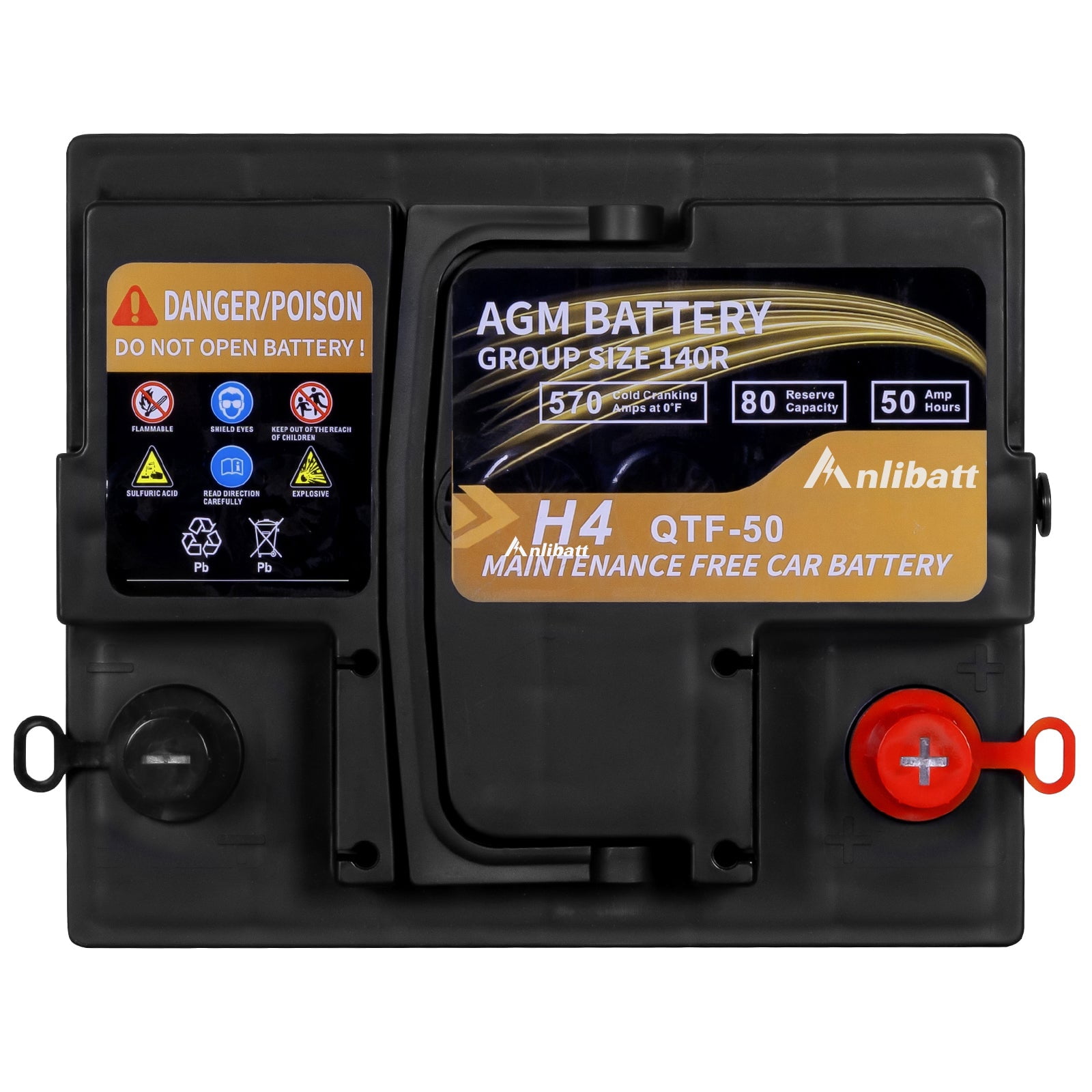 Anlibatt Platinum AGM Group 140R Battery, 12 Volt Rechargeable Automotive Batteries for Car, H4 570CCA 50Ah 80RC