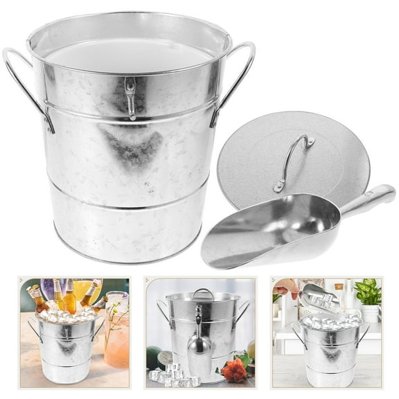 Raindrops Galvanized Iron Bucket with Lid for Storage Use Silver Color Suitable for Various Scenes 10.5x13.5 Inches