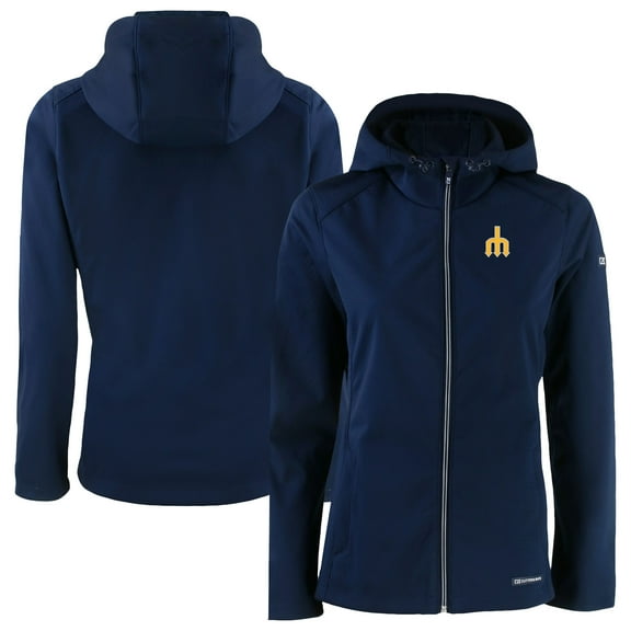 Women's Cutter & Buck Navy Seattle Mariners Evoke Eco Softshell Recycled Full-Zip Jacket