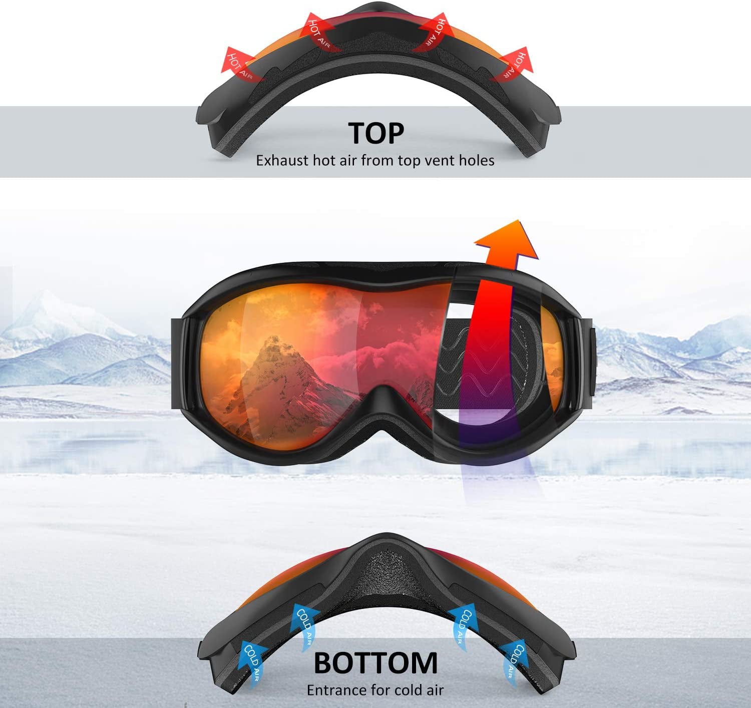 OTG Ski/Snowboard/Winter/Sport/Outdoor Snow SKi OTG Goggles Over the Glasses 