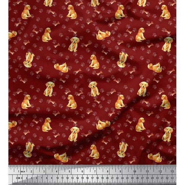 Soimoi Poly Georgette Fabric Paw,Bone & Puppy Dog Decor Fabric Printed Yard 52 Inch Wide
